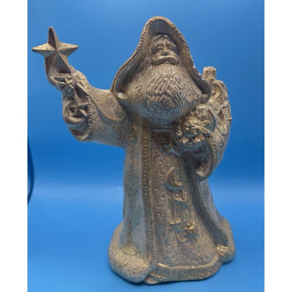 Vintage Celestial Santa Figurine Gold Moon Stars Sun Christmas Decor 9.5”